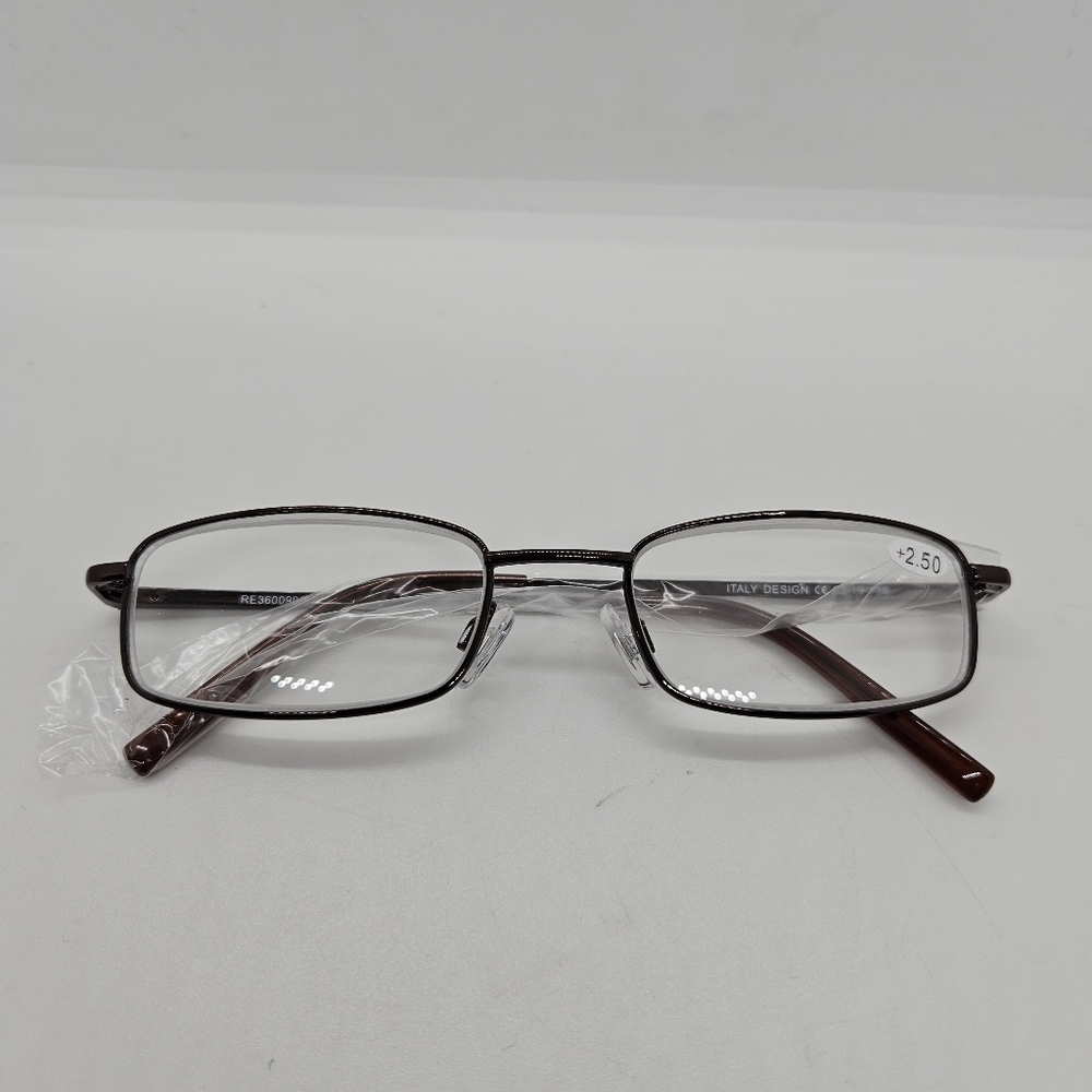 NEW Italy Design rectangular copper and brown readers +2.50